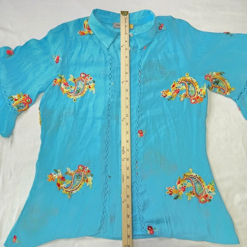 Figueroa & Flower Women Sz M Embroidered Peasant Blouse Boho Cottagecore Hippie - Picture 3 of 6